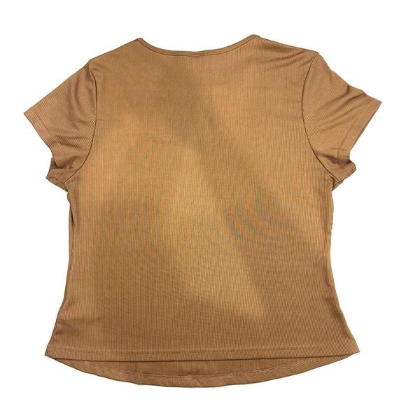 SHEIN Curve Women's Brown Short Sleeve Solid Cut Out Ribbed Tee Plus Sz 2XL EUC - Picture 6 of 12